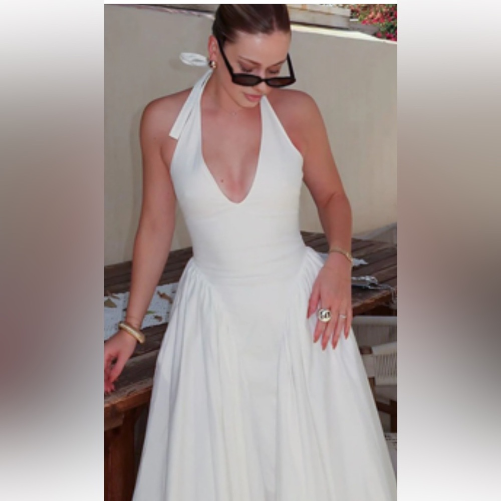 Commense - low v neck halter dress with corset waist